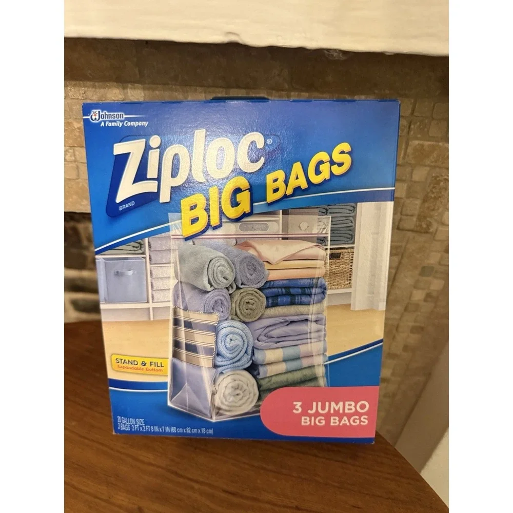 1‎ box Ziploc Big Bags Jumbo 20 Gallon Size (3 Count Pack) Storage Tote Bag